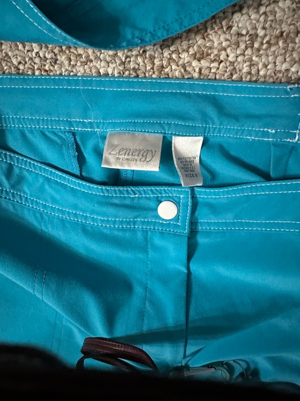 Chico's Teal Cropped Pants and Hooded Jacket Set - Picture 2 of 4